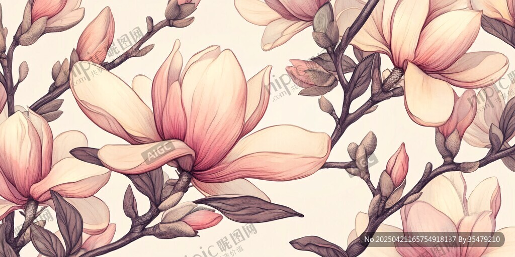 玉兰花枝插画