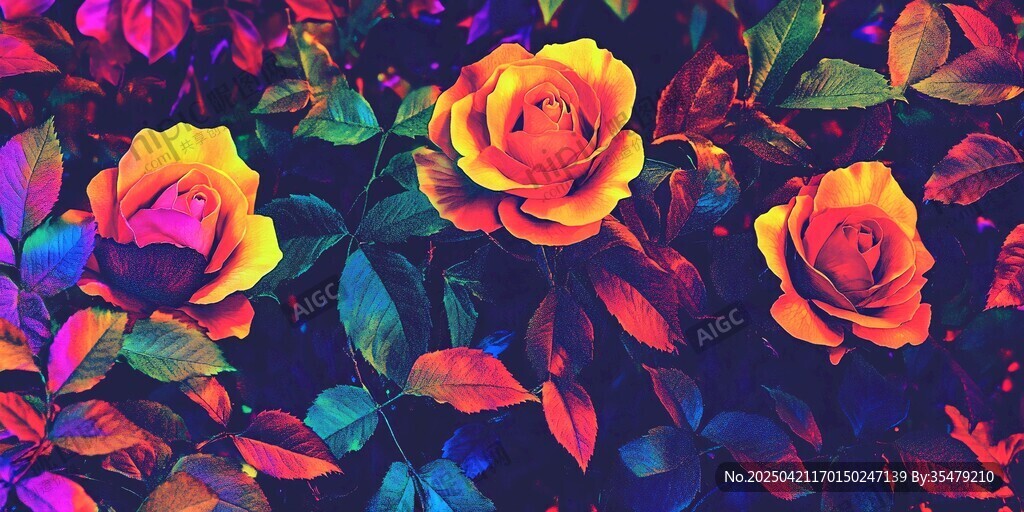梦幻炫彩玫瑰花卉图