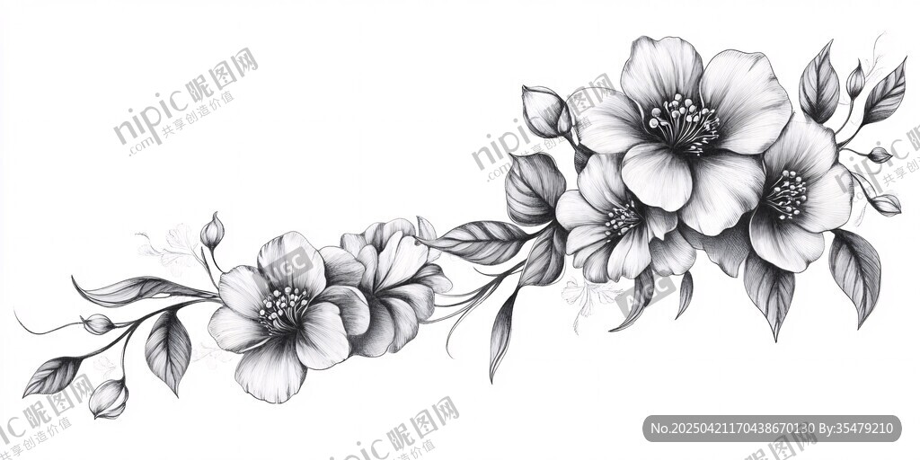 黑白花卉图案装饰元素