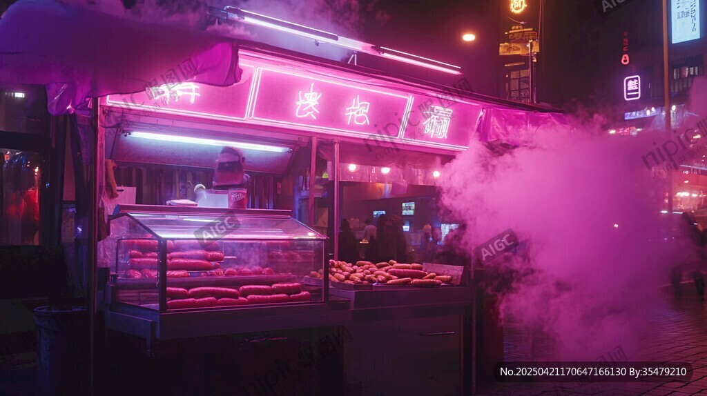 夜市烤肠摊的梦幻烟火气
