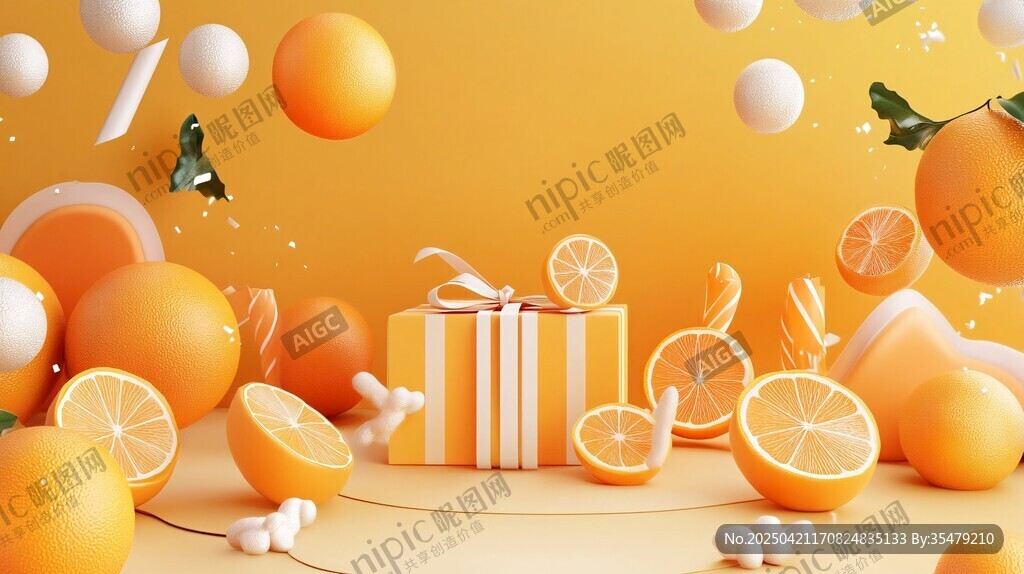 橙色系礼品与鲜果场景