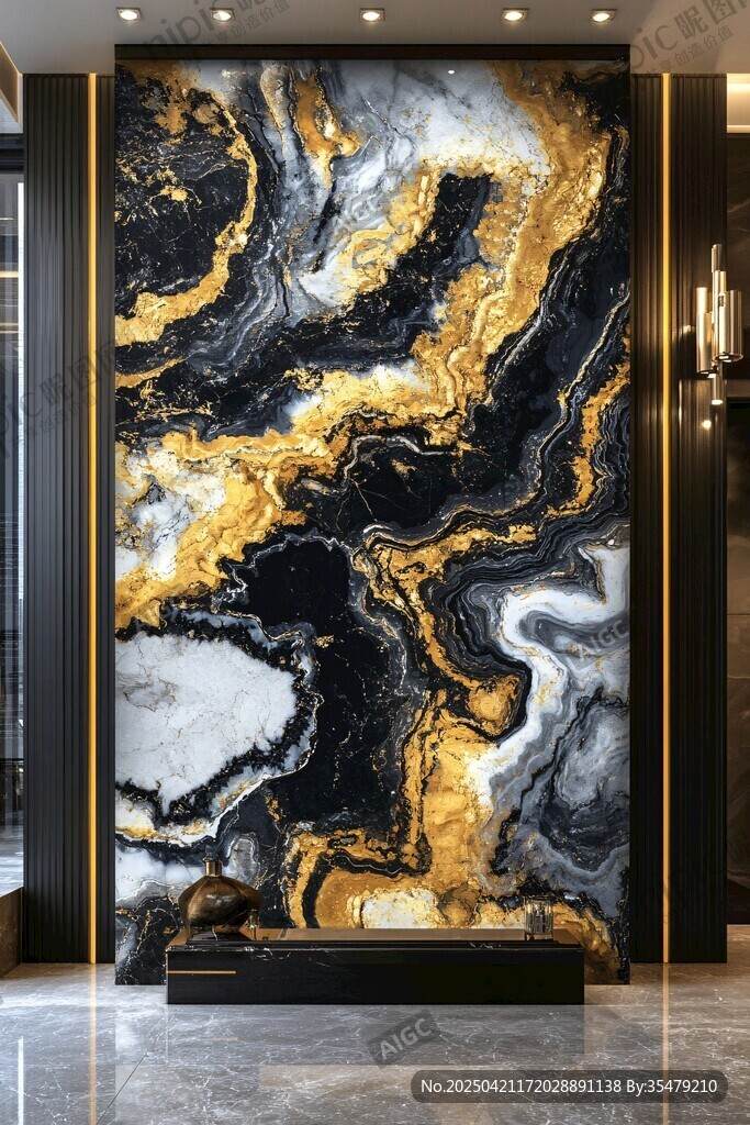 奢华黑金大理石玄关背景墙