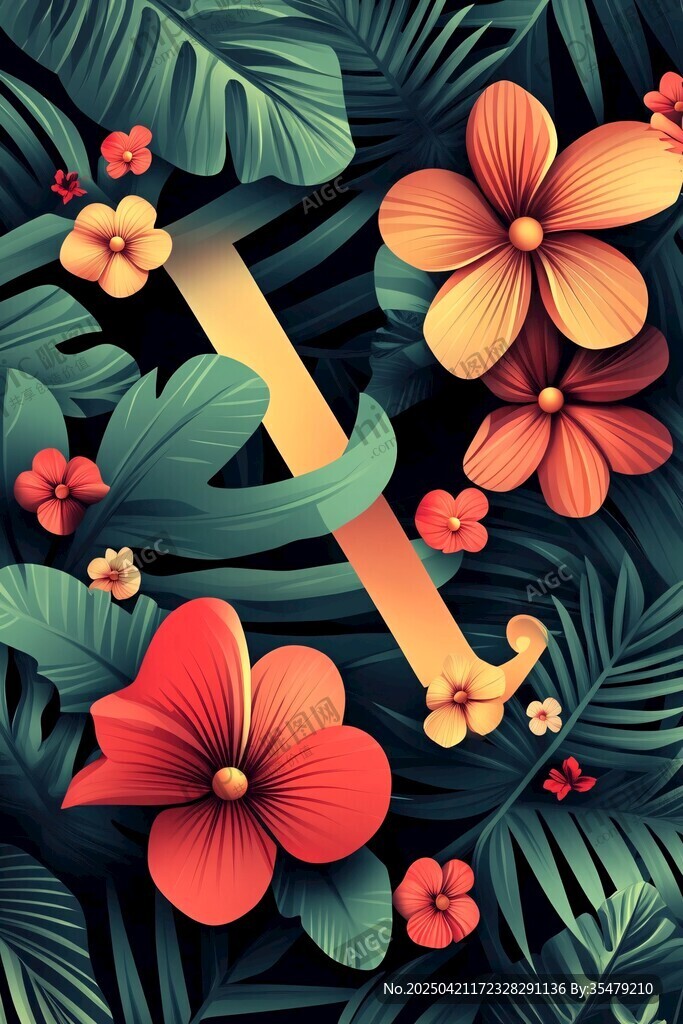 热带花卉字母I插画