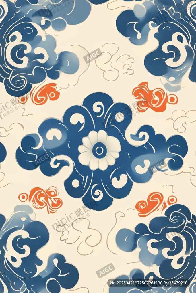 中式云纹花卉传统图案