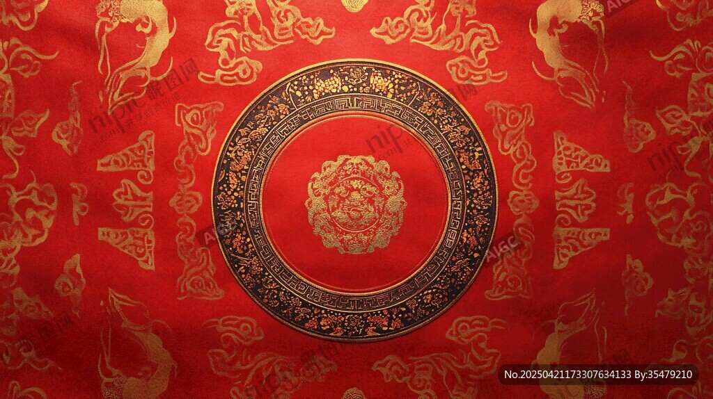 中式红底金纹传统装饰图案