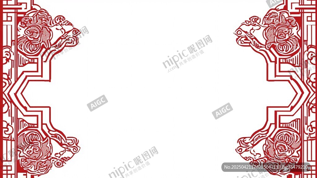 中式古典对称红色边框图案