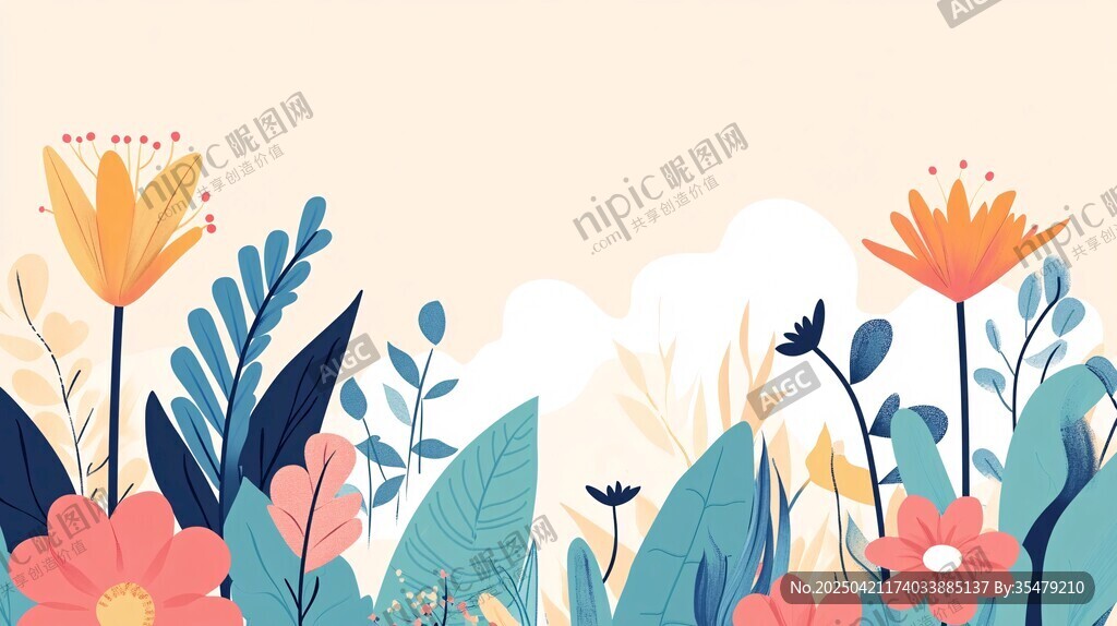 清新花卉植物插画背景