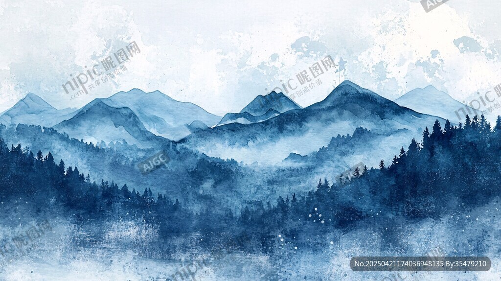 水墨风群山森林梦幻图景