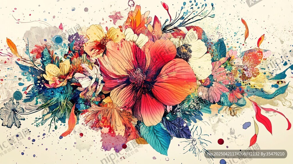 绚丽多彩花卉水彩画作品