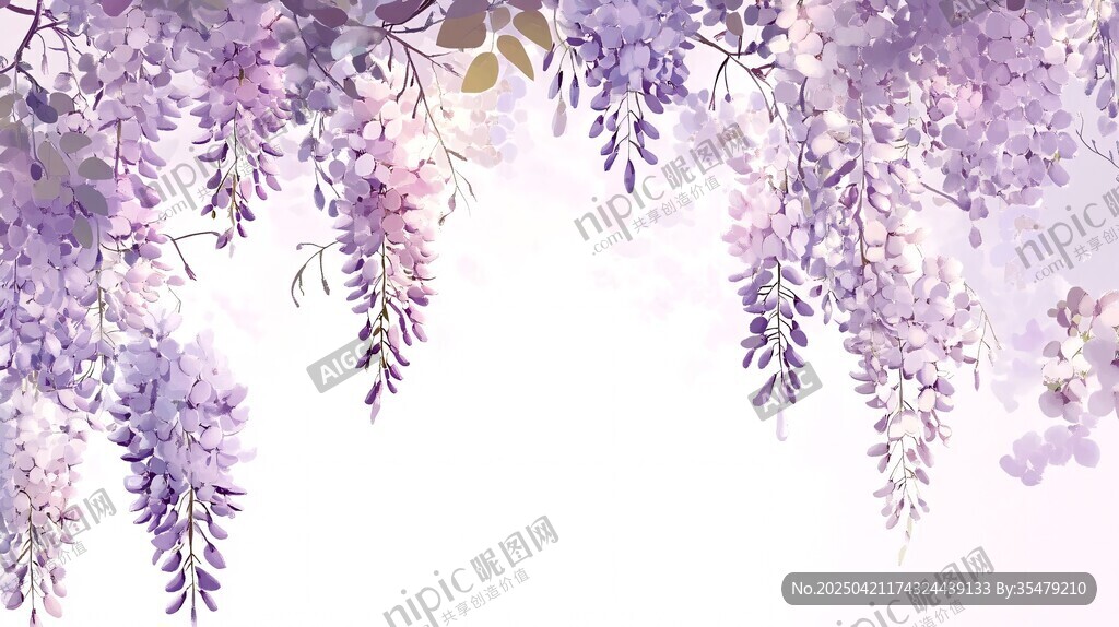 梦幻紫藤花垂挂美景