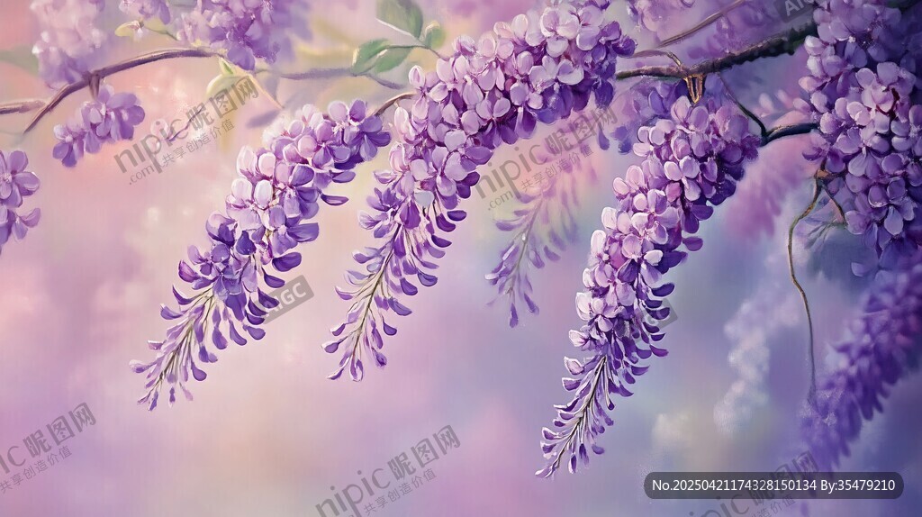 梦幻紫藤花垂落美景