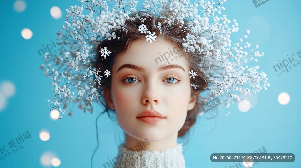 梦幻雪花头饰的美丽少女
