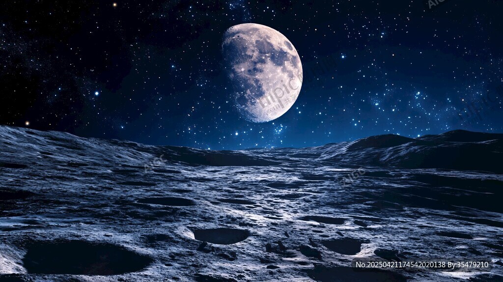 月球夜景 星空下的荒凉世界