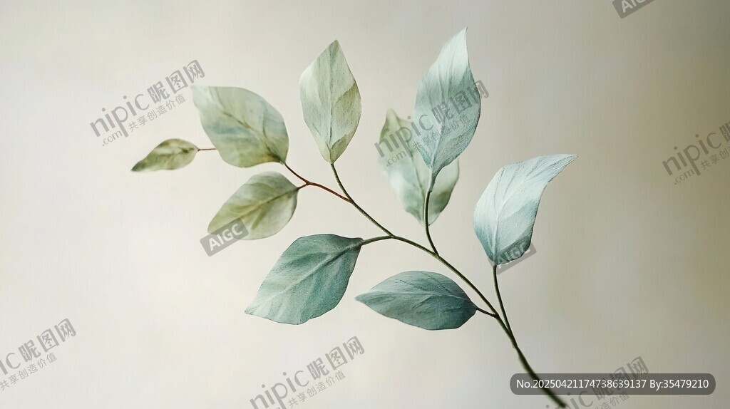 清新水彩风绿叶植物枝条