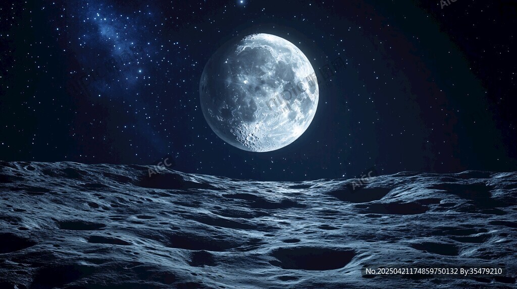 月球表面的璀璨月夜景观