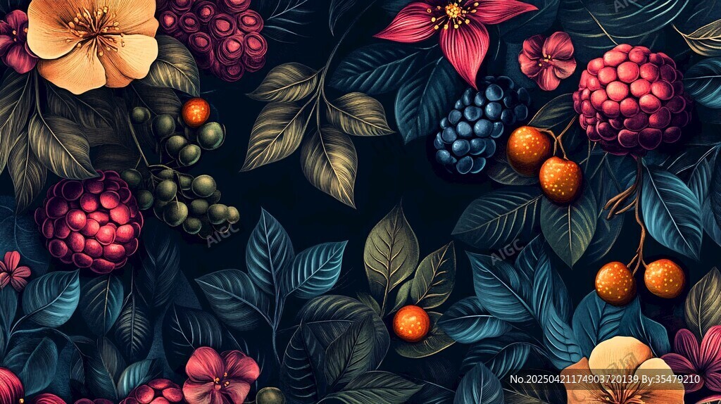 花卉浆果图案的精美插画