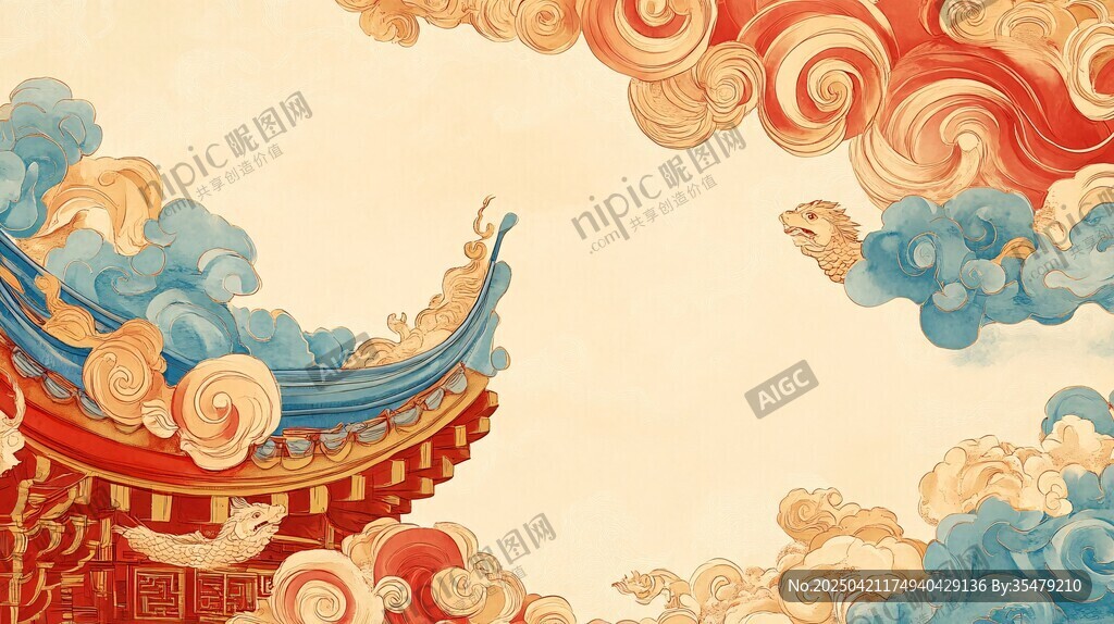 古风云绕中式飞檐景致