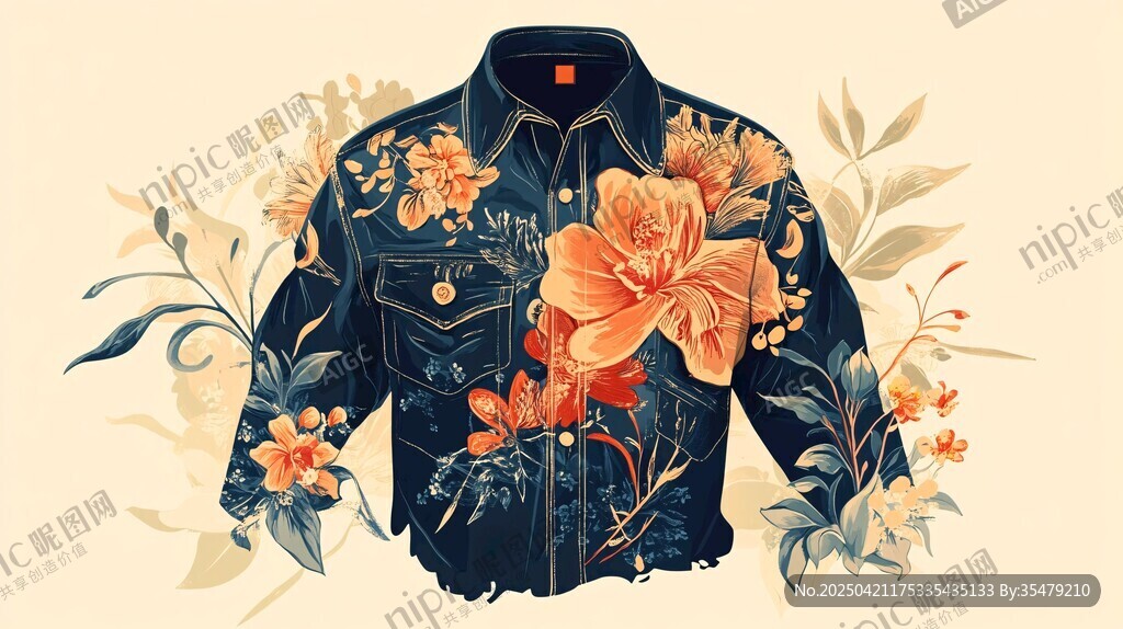 花卉刺绣牛仔夹克设计图