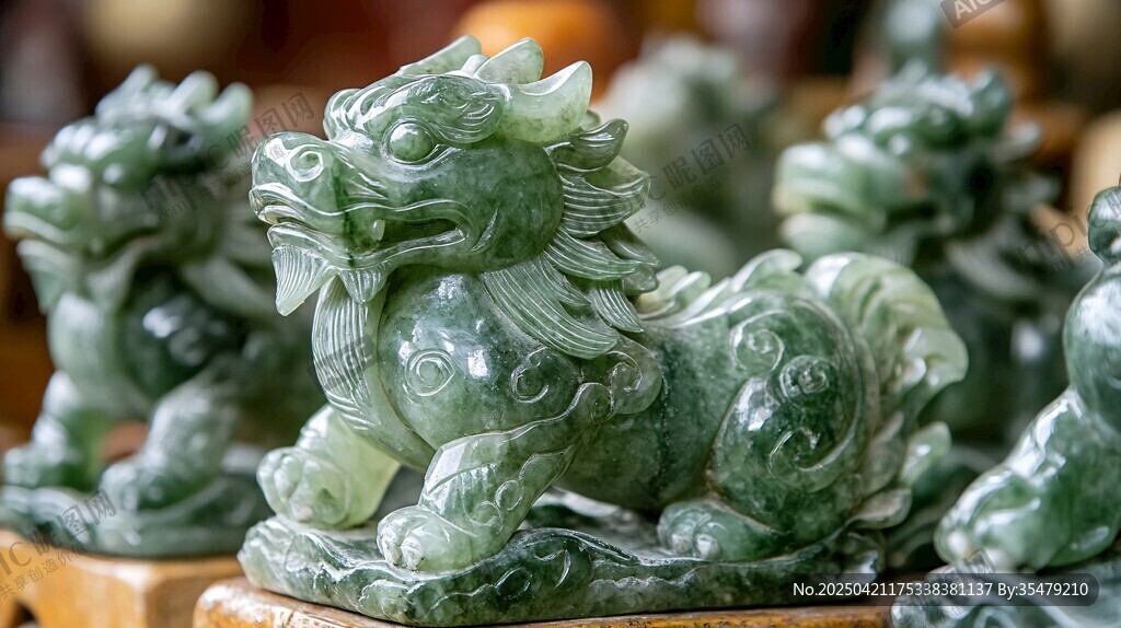 绿玉麒麟摆件 造型精美