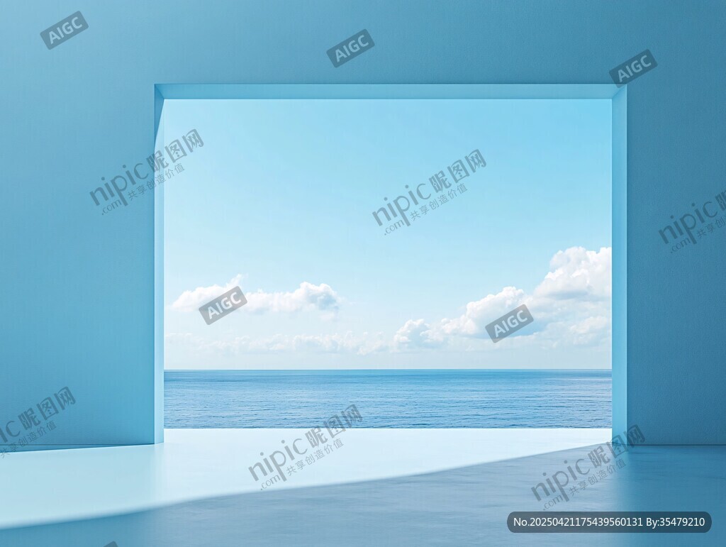 蓝色空间中的海景视野