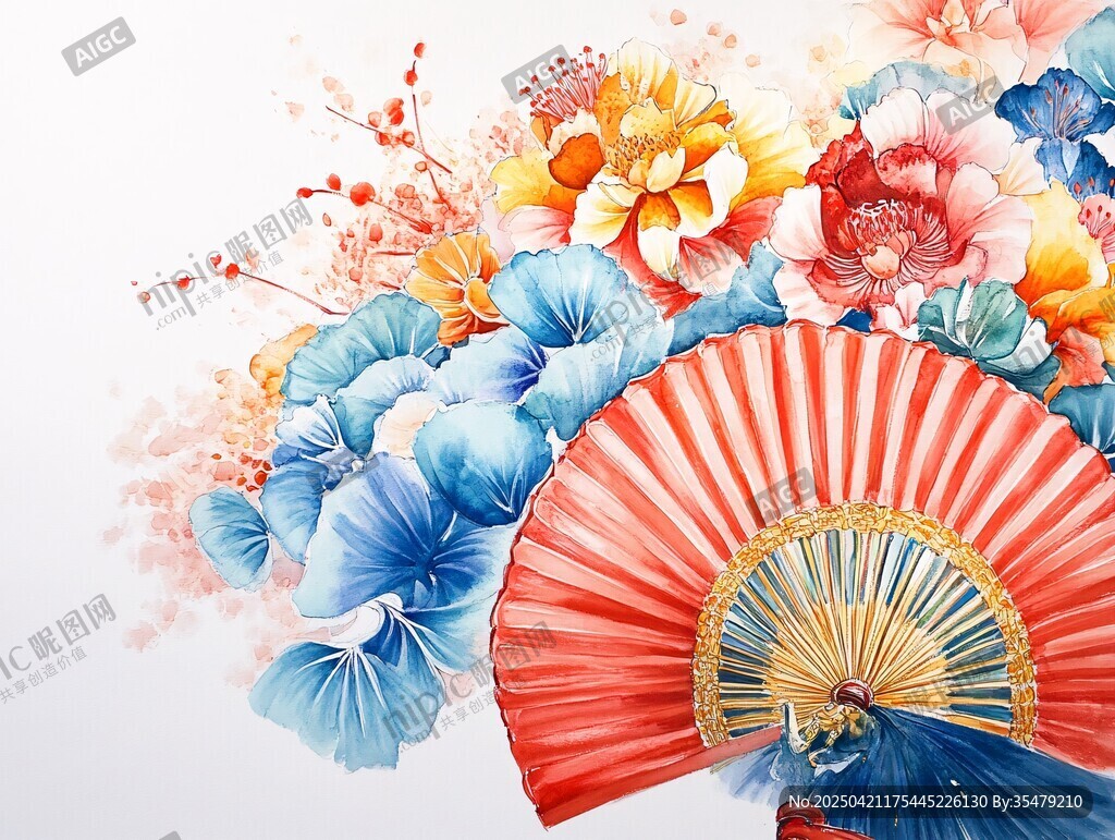 折扇繁花图 尽显东方韵味