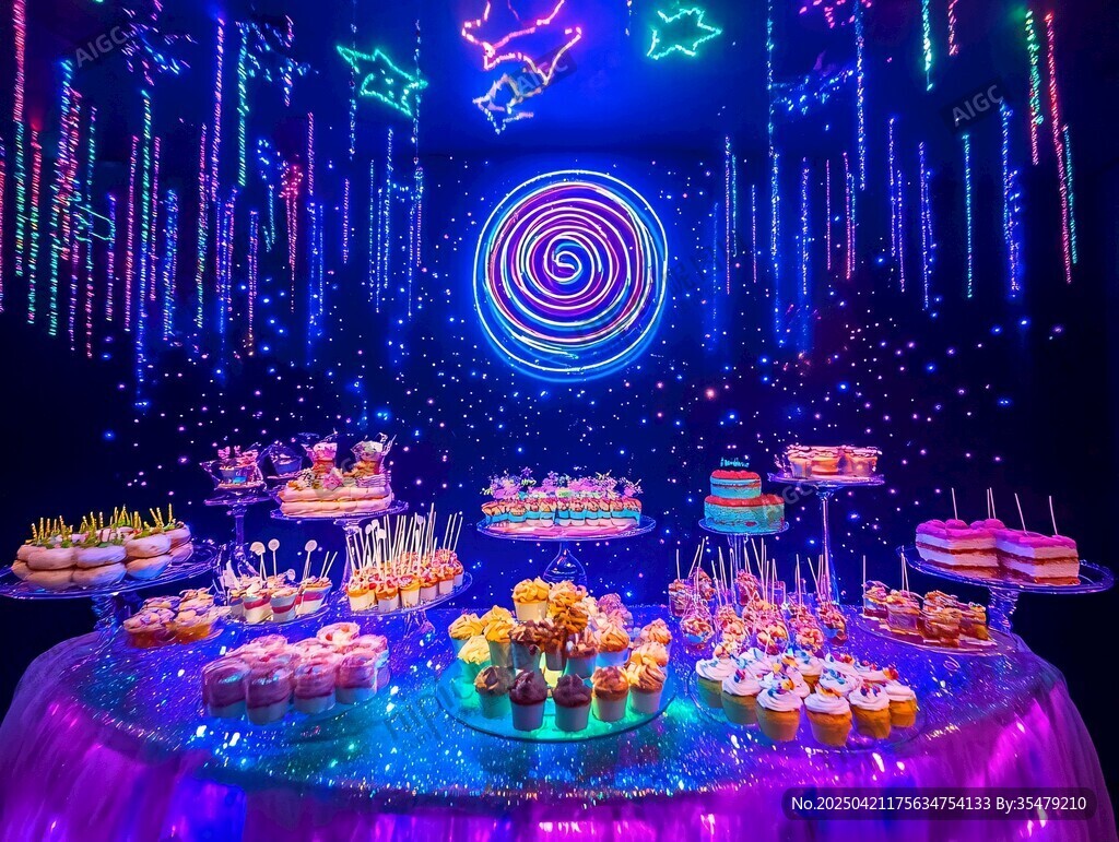 梦幻霓虹甜品台派对场景