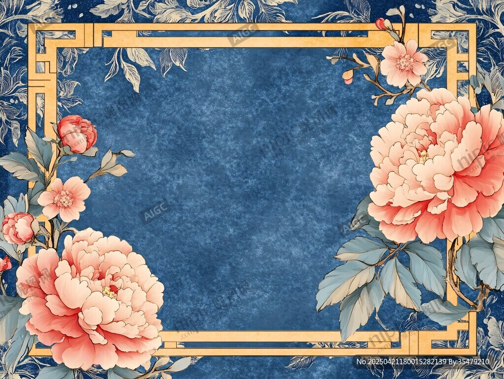 中式牡丹边框复古背景图