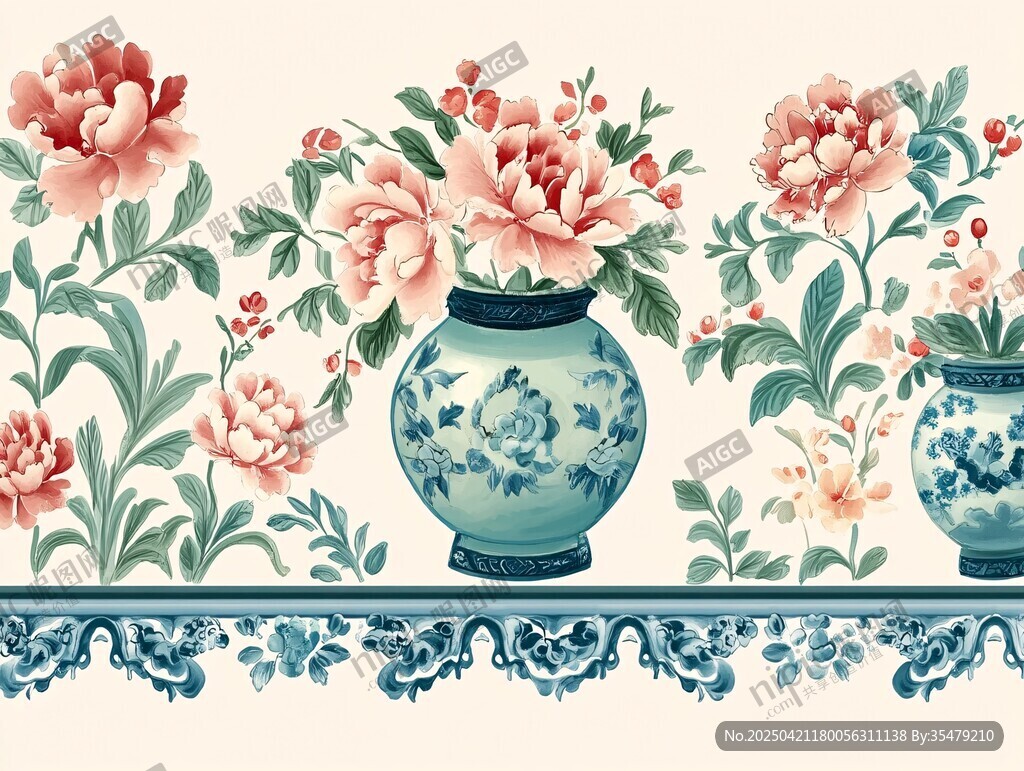 中式花瓶花卉图案装饰画