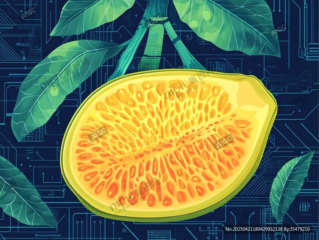 科技风切开的新鲜木瓜