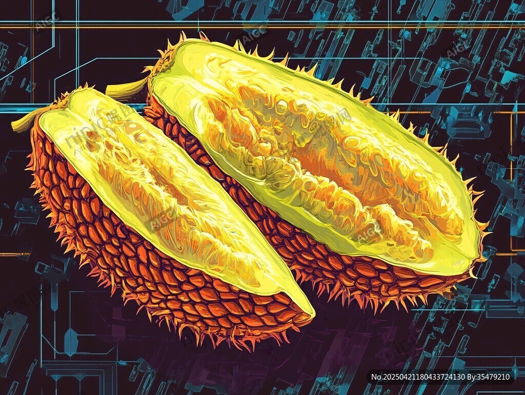 切开的榴莲插画