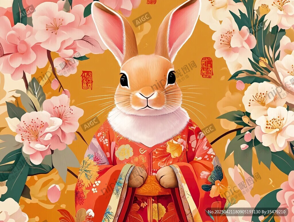 喜庆玉兔闹春图
