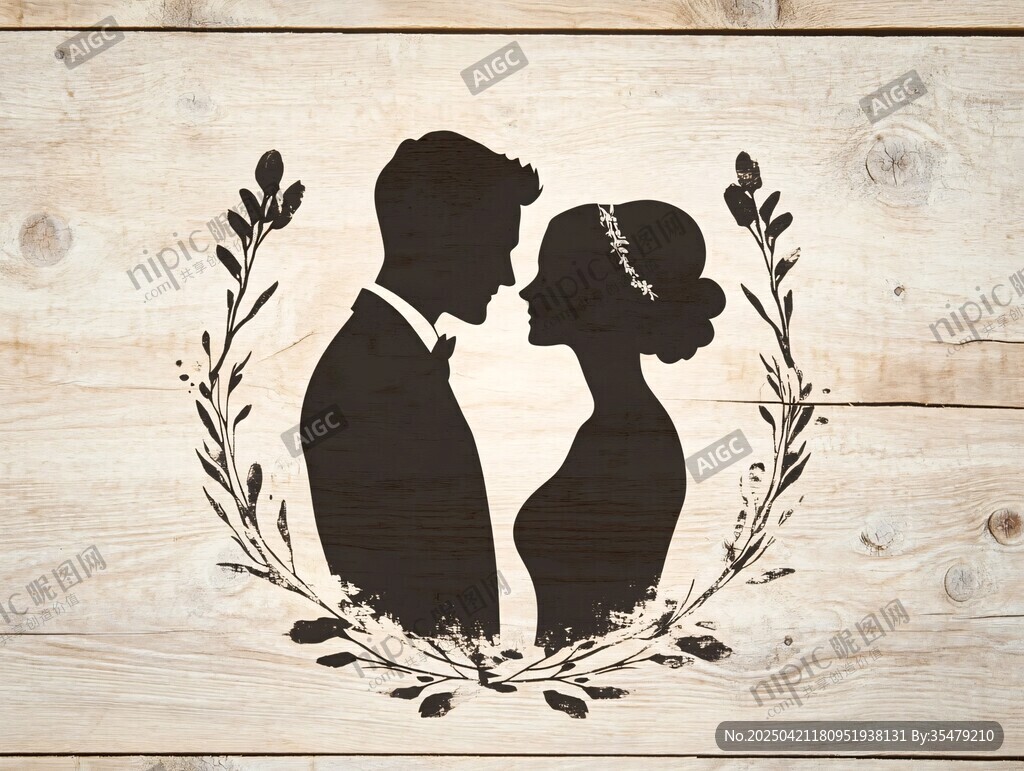 新婚夫妇剪影装饰画