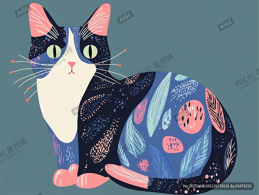 彩绘猫咪插画