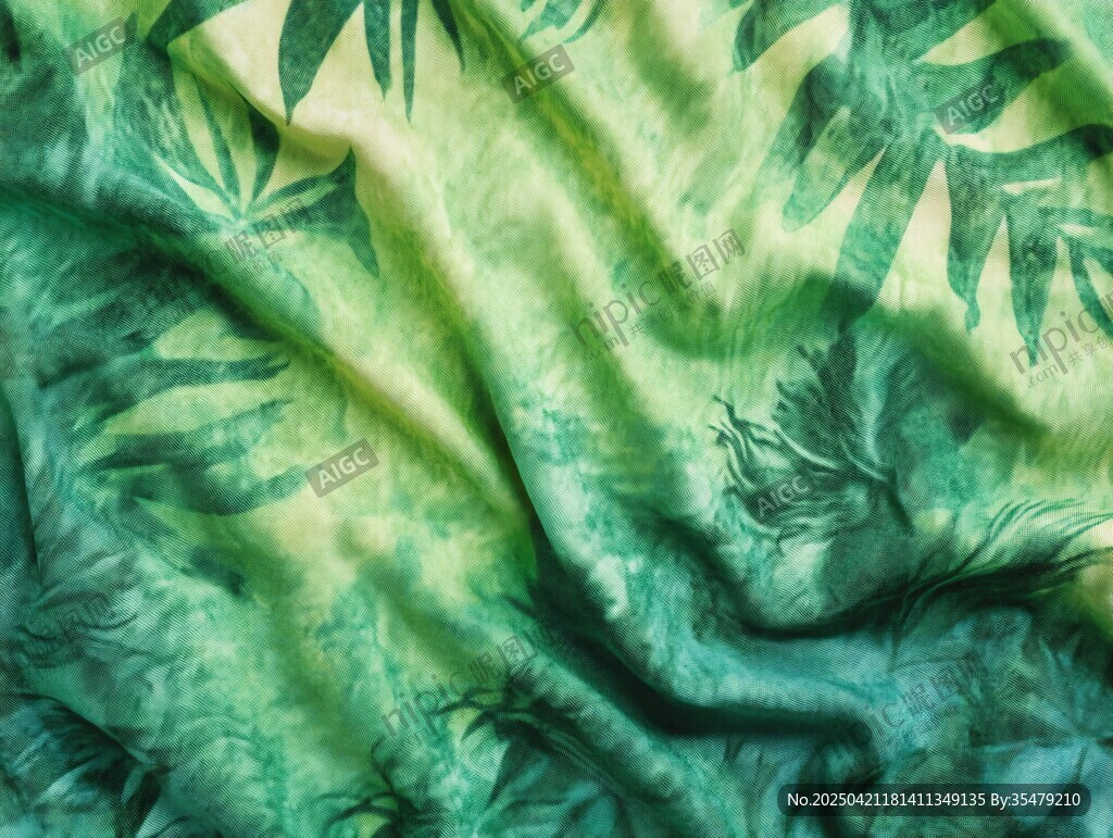 翠绿植物印花布料纹理