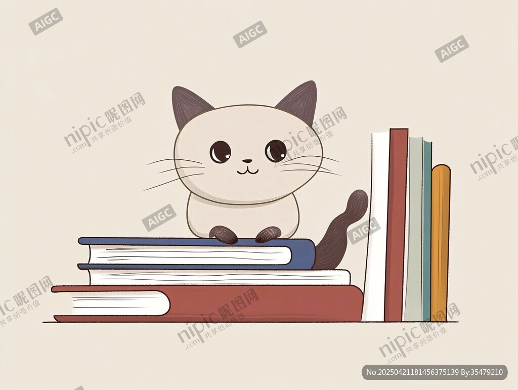 猫咪惬意趴于书本之上