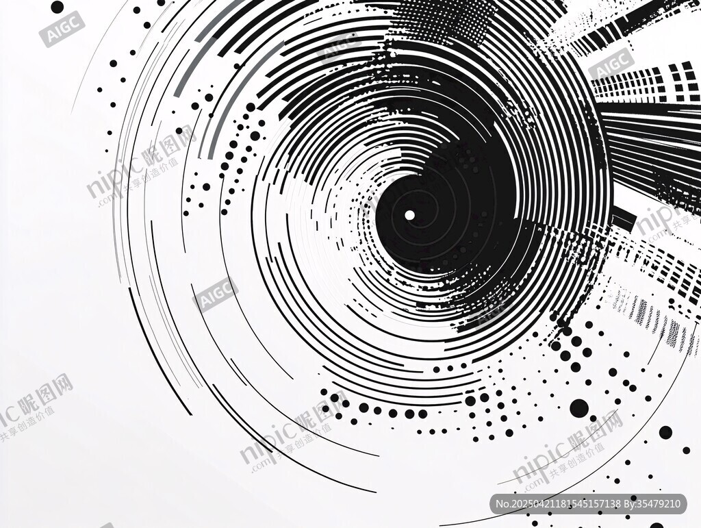 黑白环形抽象艺术图案