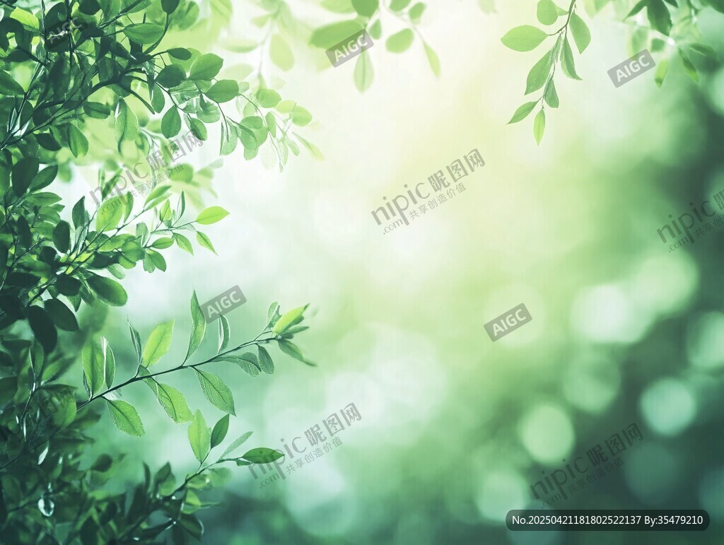清新绿叶背景的自然景致