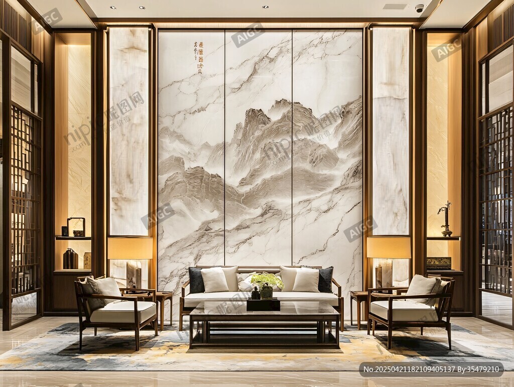 中式客厅 山水壁画雅致空间