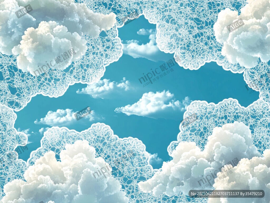 梦幻云朵环绕的湛蓝天空