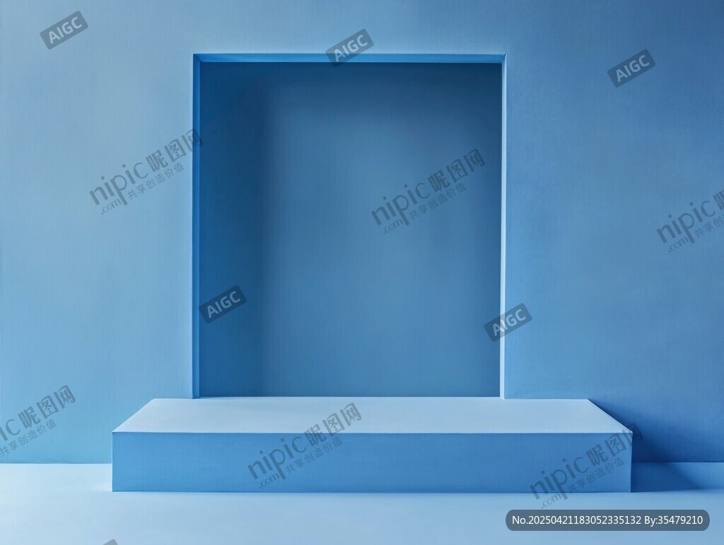 蓝色简约立体展示空间