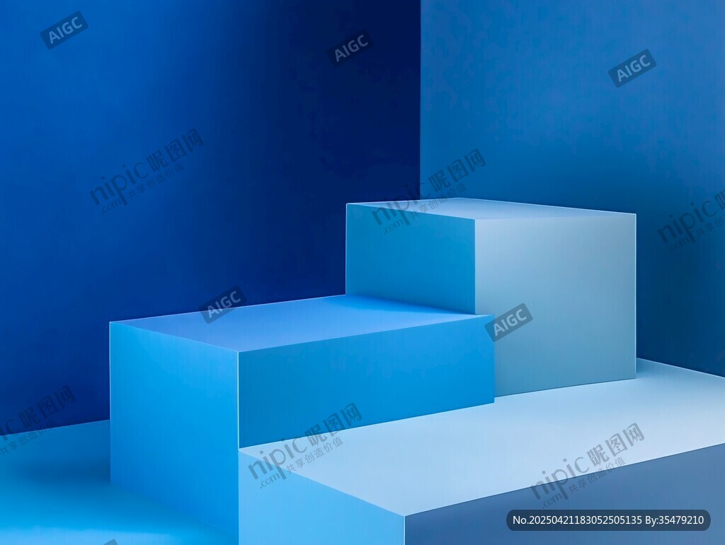 蓝色立体几何展示台