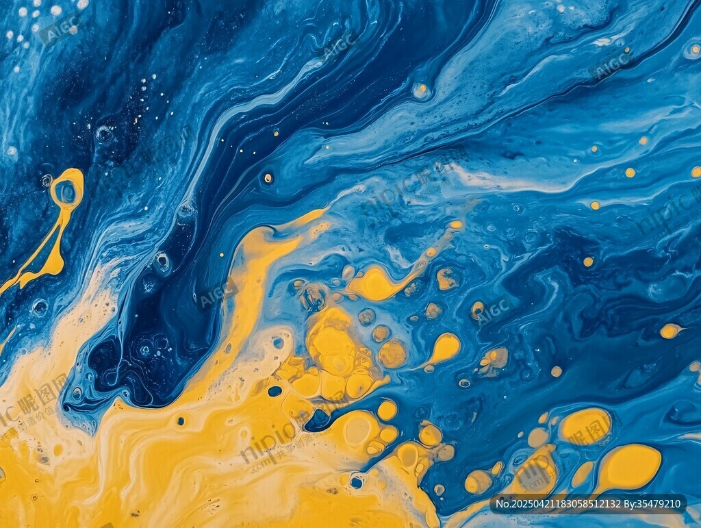 蓝黄交融流体艺术画面