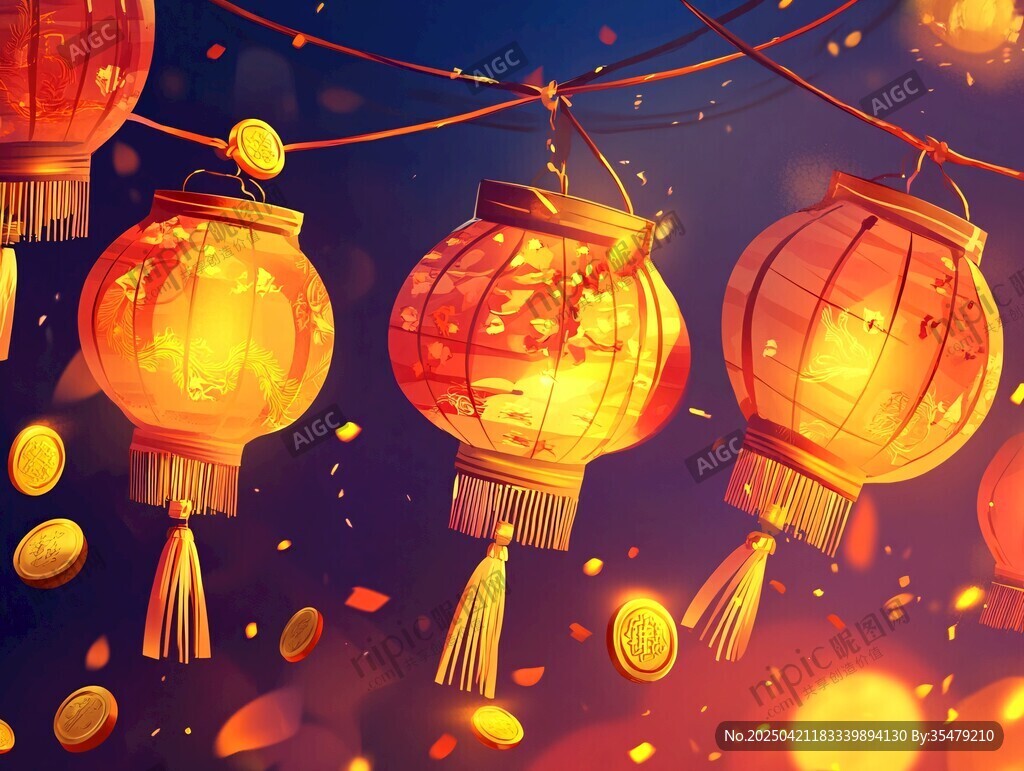 灯笼高悬 金雨洒落迎佳节