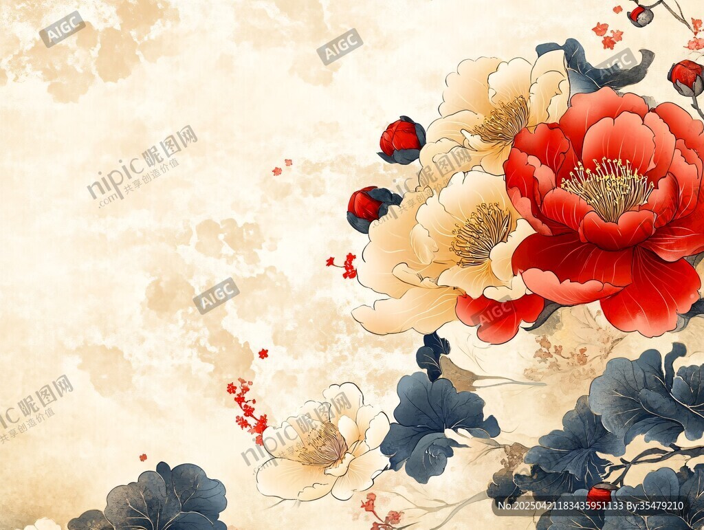 国色牡丹中式花卉图