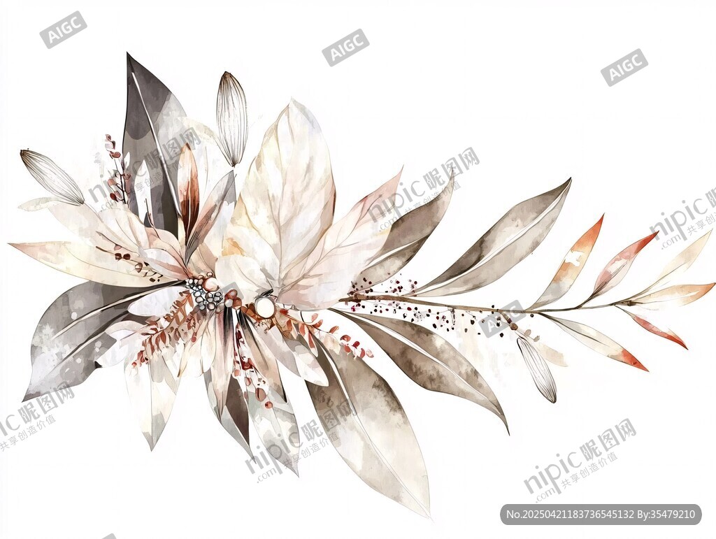 水彩花卉枝叶装饰画