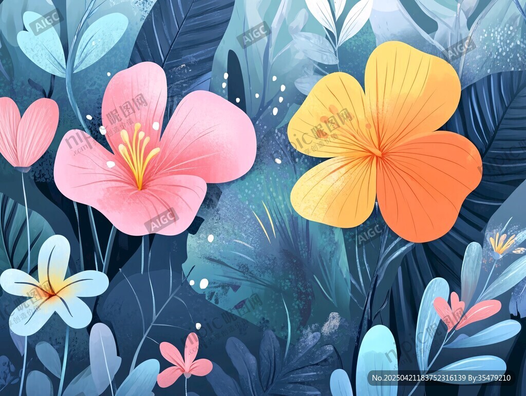 梦幻花卉植物插画背景