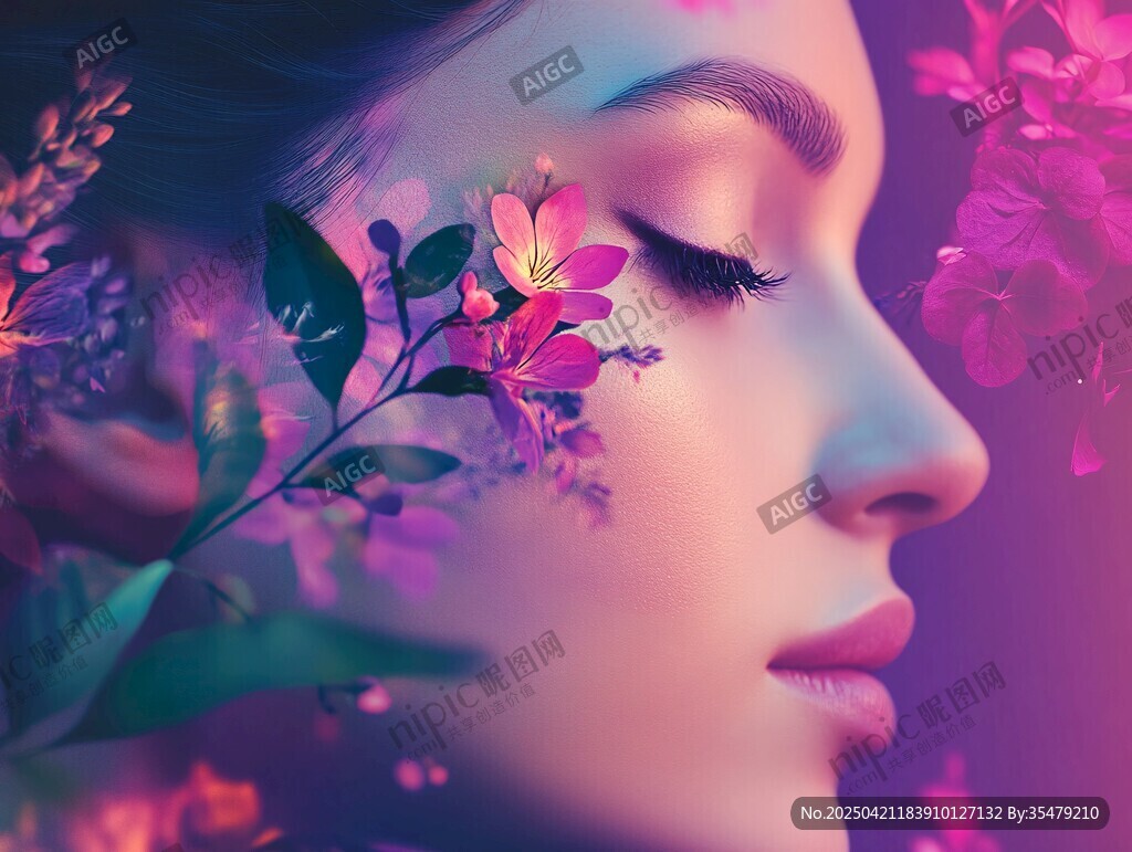 梦幻花颜下的静谧女性