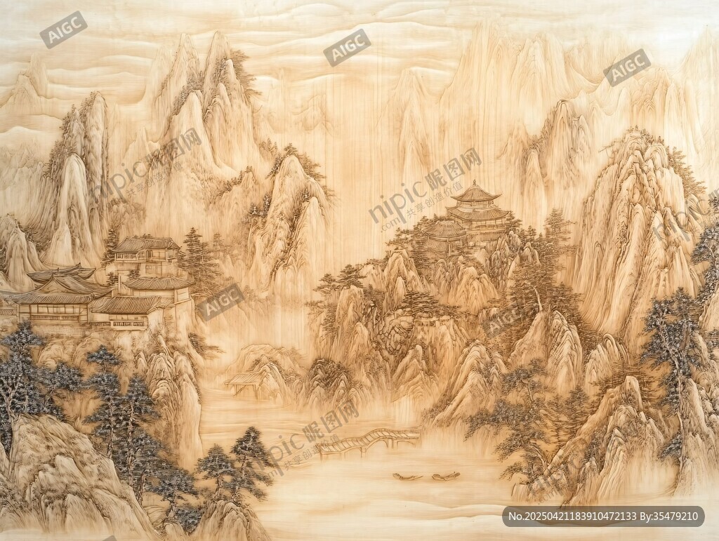 中式山水浮雕艺术作品