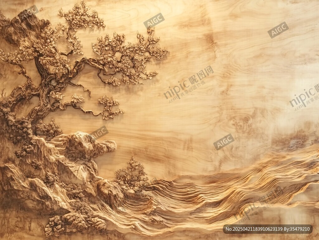 木雕山水图景