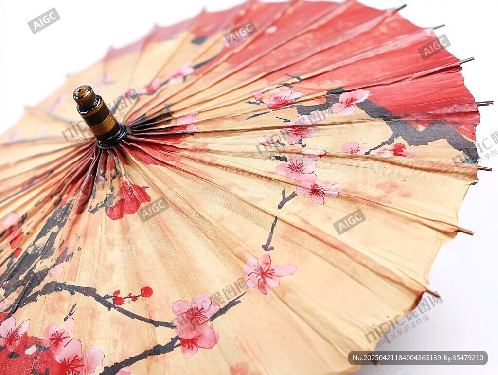 古风桃花油纸伞特写